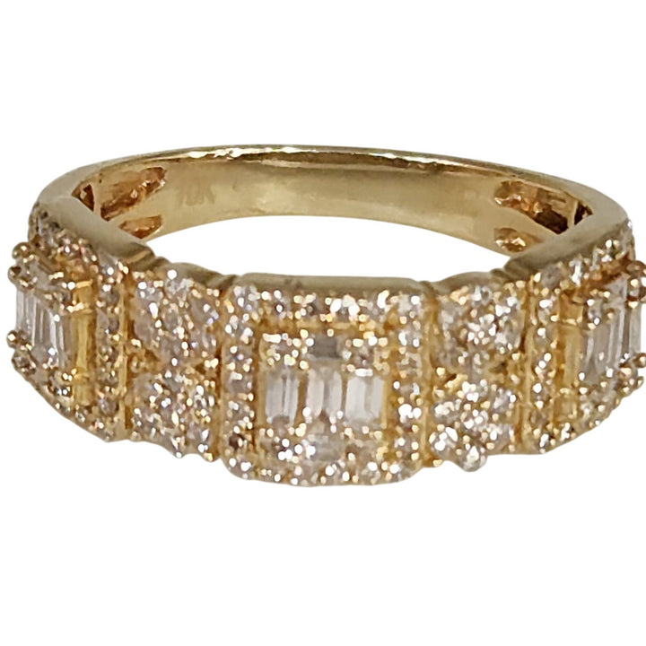 10k Yellow Gold Mult-Row Diamond Cluster Ring Baguette & Round Diamonds Size 10