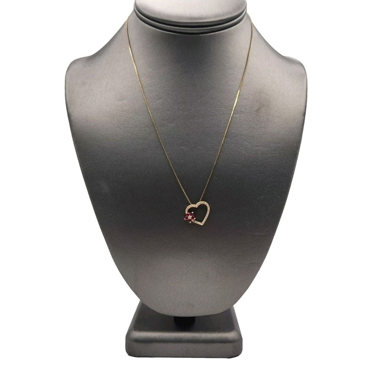 10k Yellow Gold Ruby & Diamond Pendant Necklace 18"