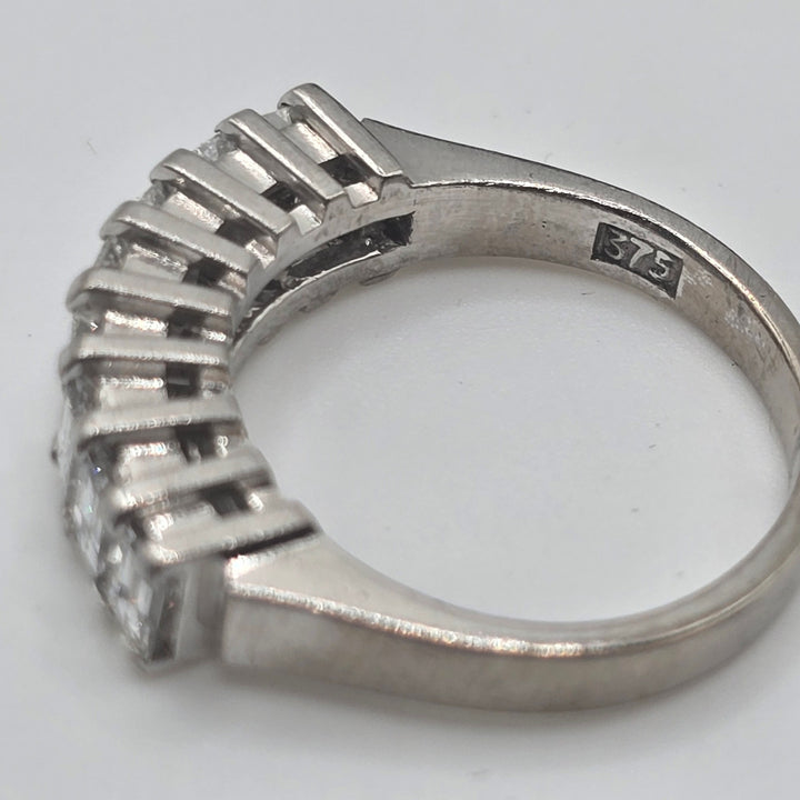 9K White Gold Emerald Cut Diamond Half Eternity Ring .32 CTW 3.5g