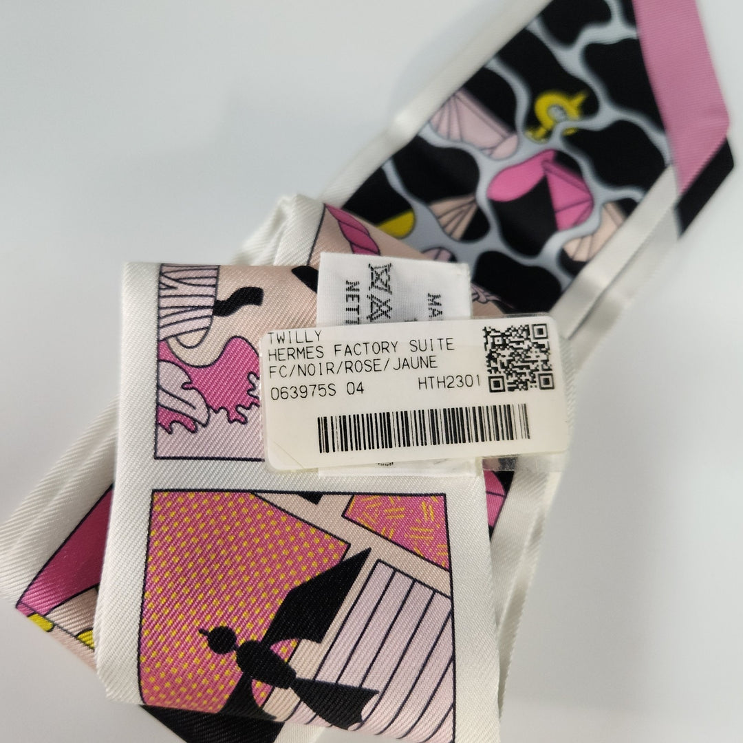 New Hermes Twilly Scarf 100% Silk FC/NOIR/Rose/Jaune Color