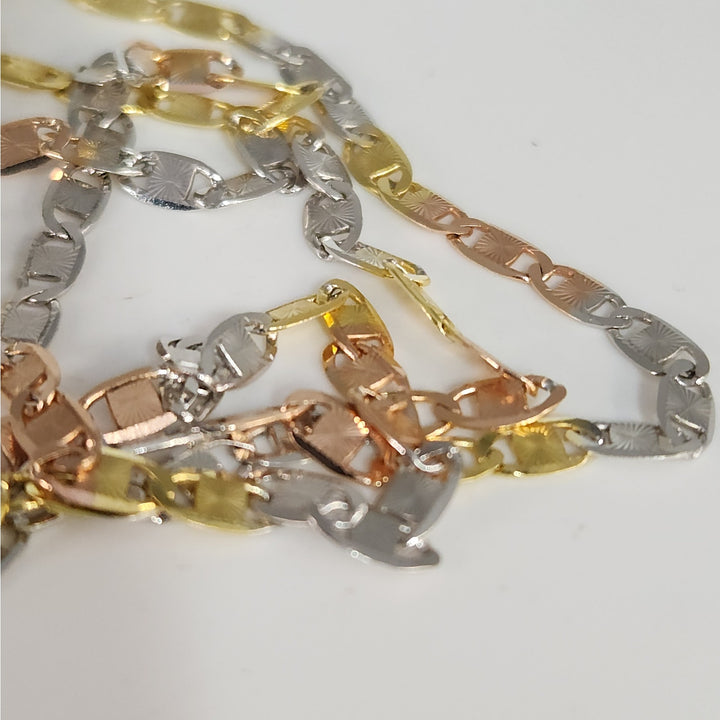 925 sterling silver Tri-color diamond cut link necklace 22" italystyle chain
