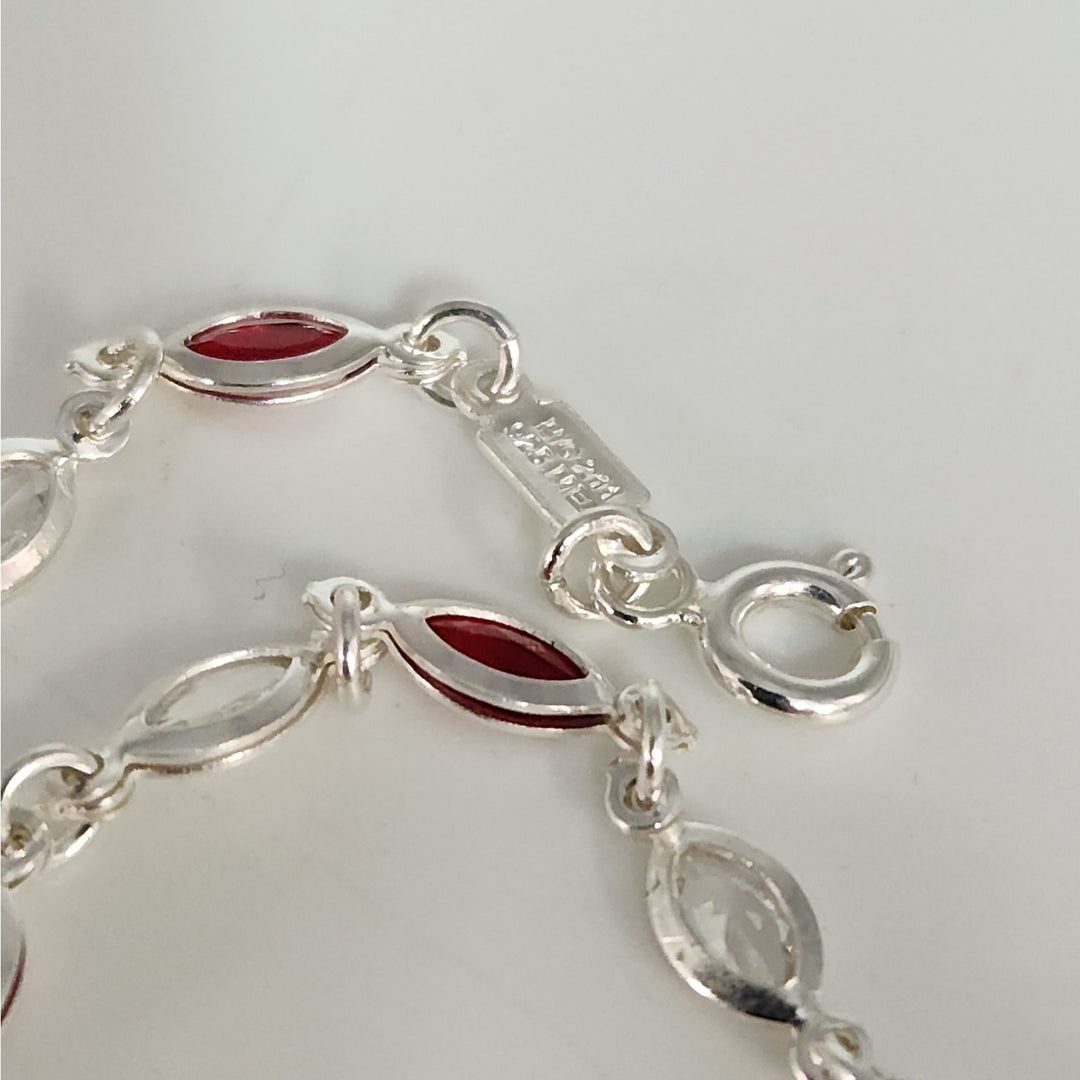 925 Sterling Silver Marquise Lab Created Garnet Women's bracelet 7.2"