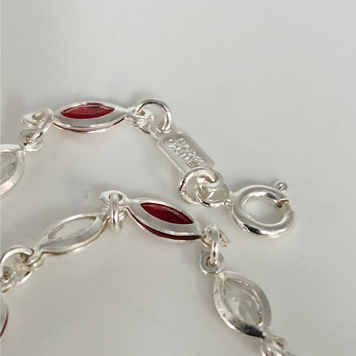 925 Sterling Silver Marquise Lab Created Garnet Women's bracelet 7.2"