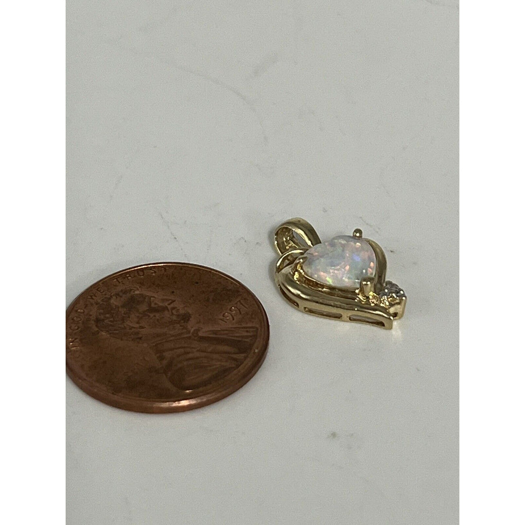 10k Yellow Gold Heart Shaped Opal And Diamond Pendant