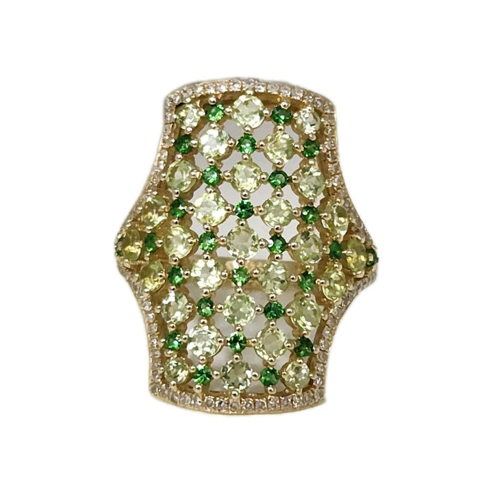 Beautiful 14k Yellow Gold Natural Peridot And Savorite Diamond Ring size 6.5