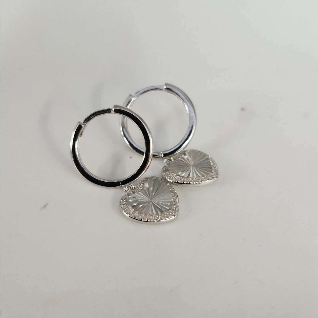 925 Sterling Silver Heart Drop Hoop Earrings
