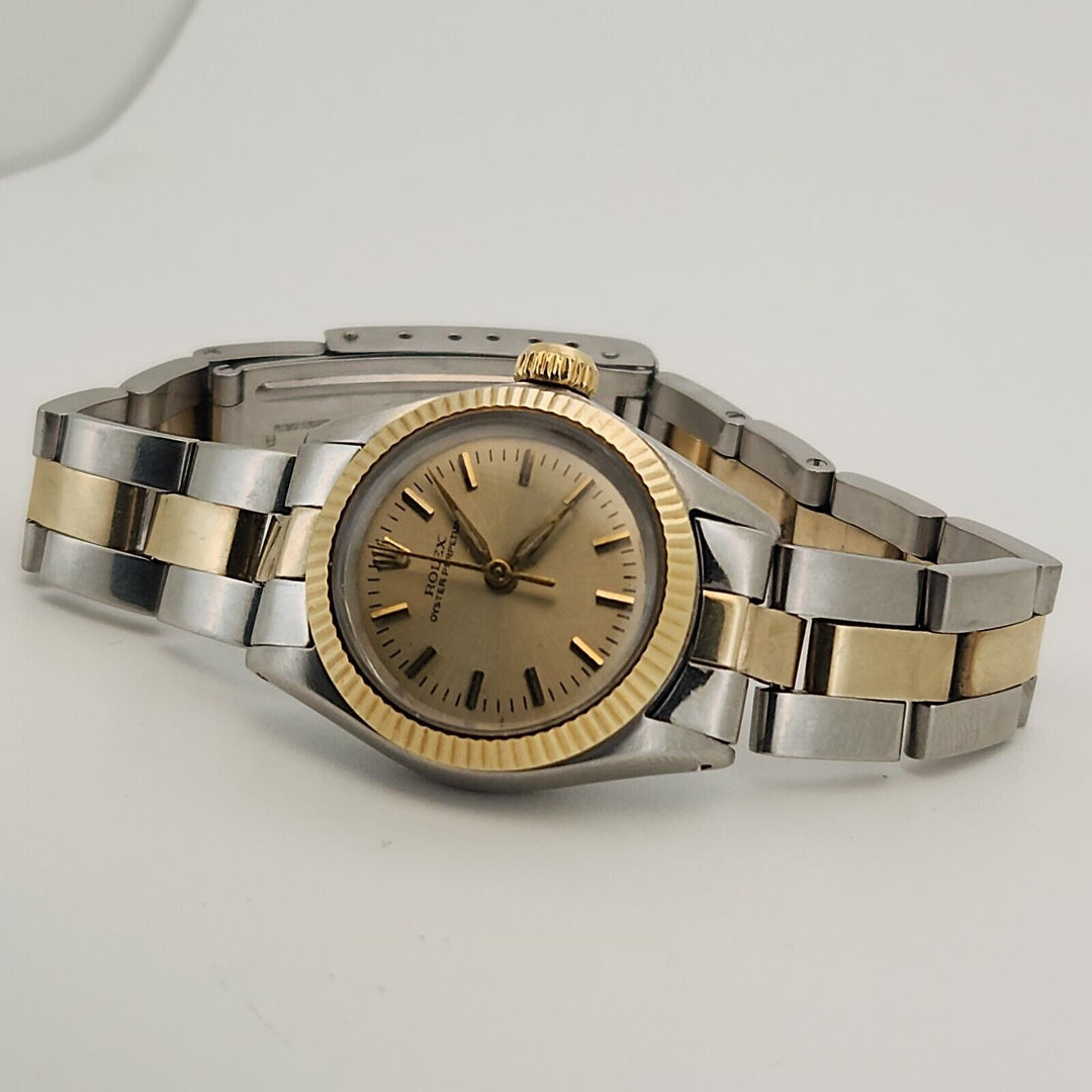 Rolex Oyster Perpetual 26mm Champagne Dial Two Tone Slainless Steel Women Watch