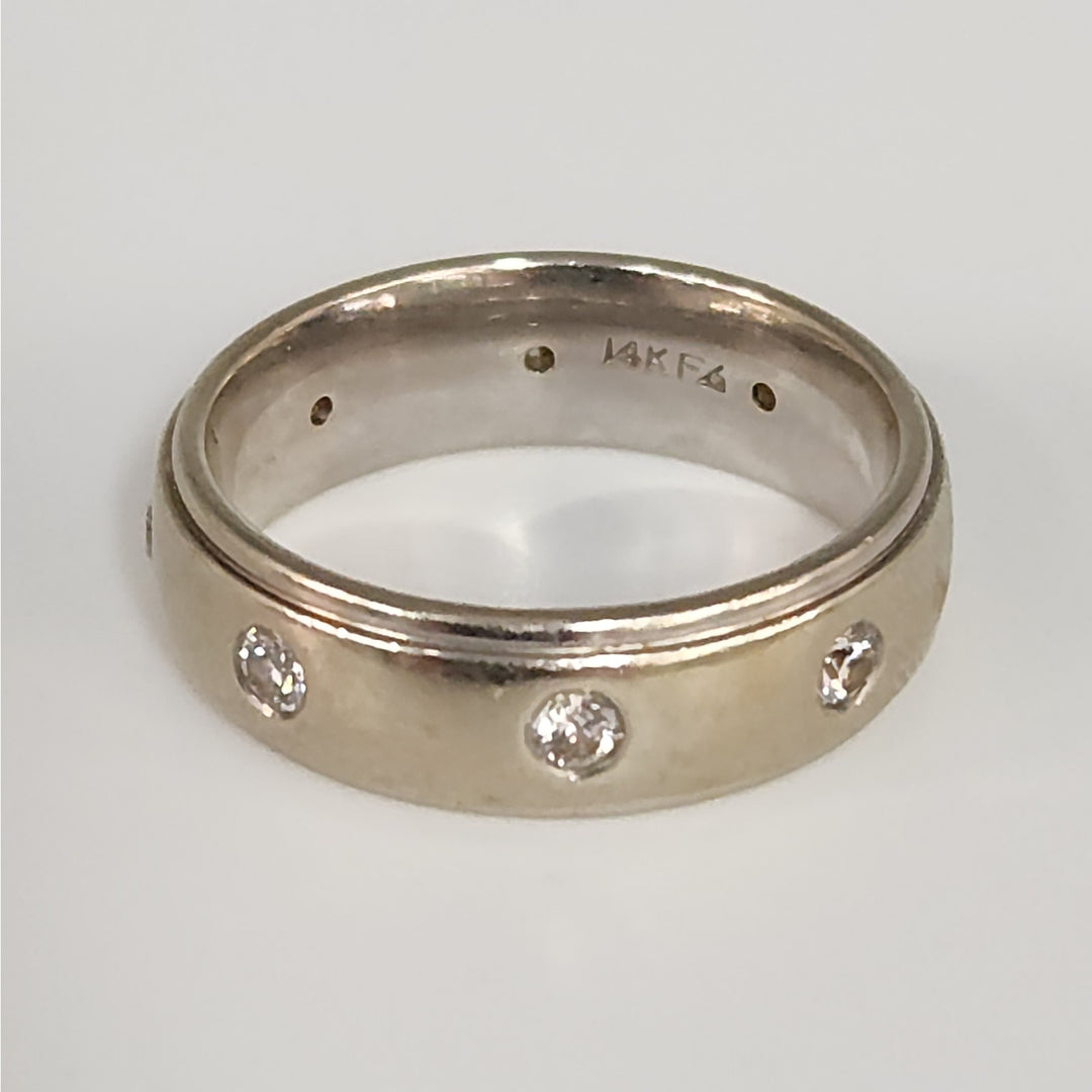 14k White Gold Diamond Band -Baszl Set Round Diamonds Wedding Band Size 8 .5