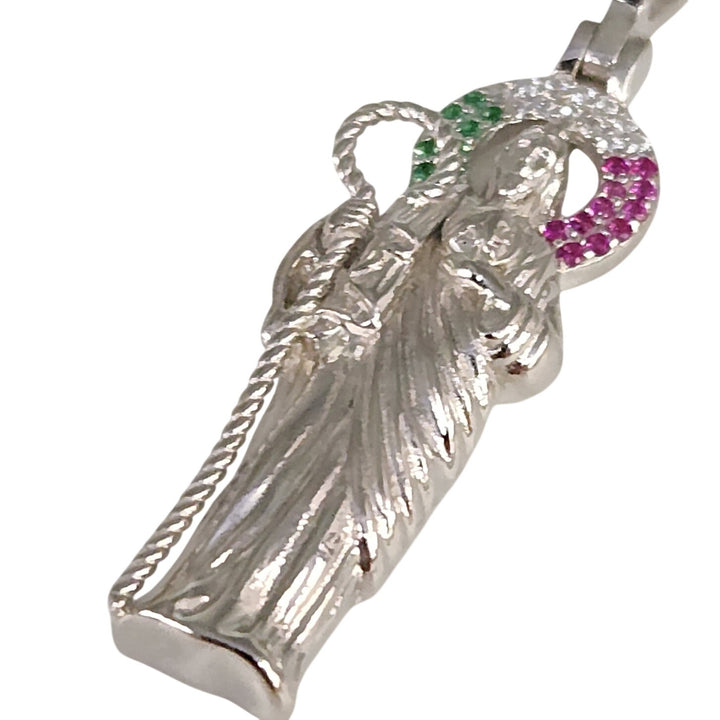 925 Sterling Silver Saint Pendant with Multicolor stones