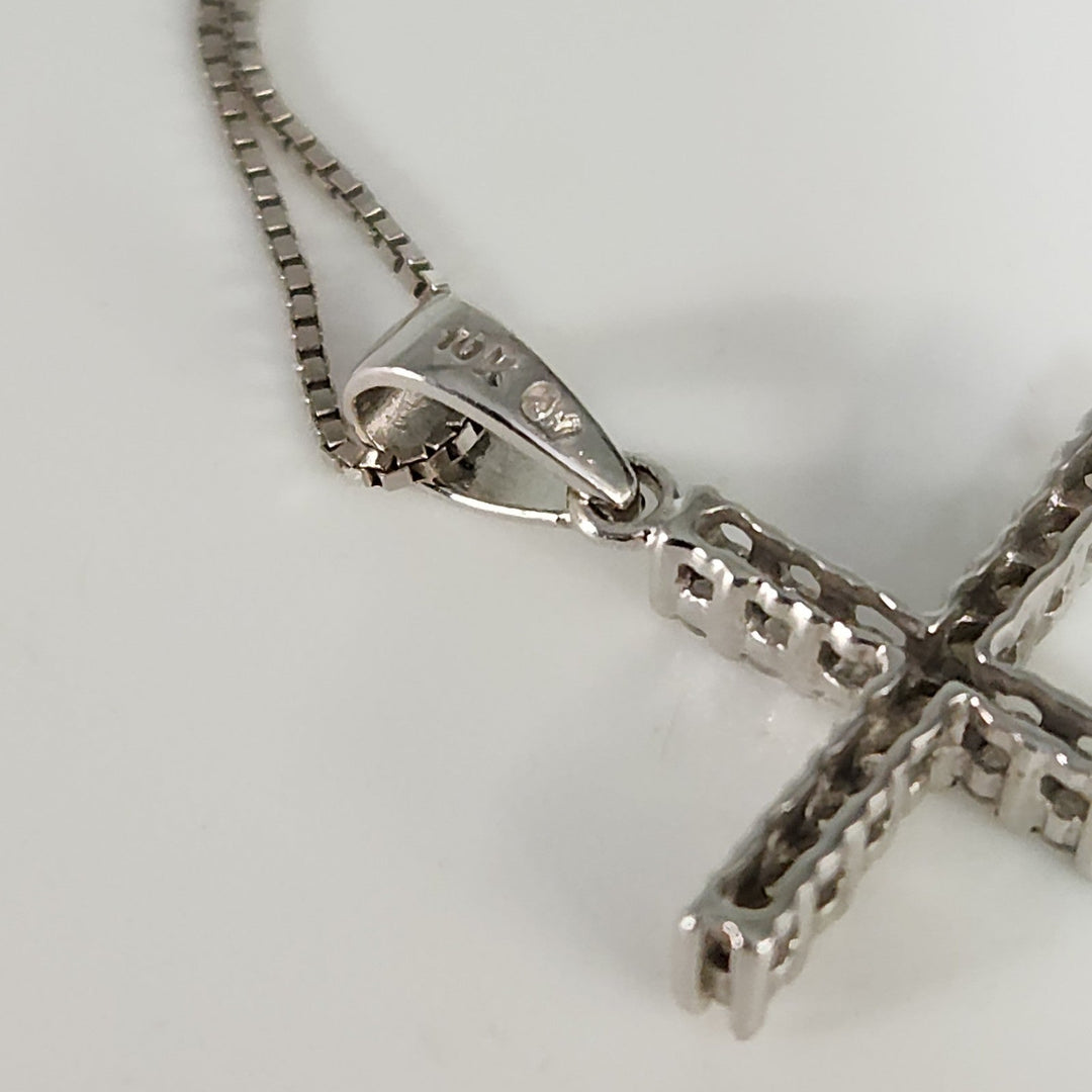 10k White Gold Diamond Cross Pendant & Necklace 18"