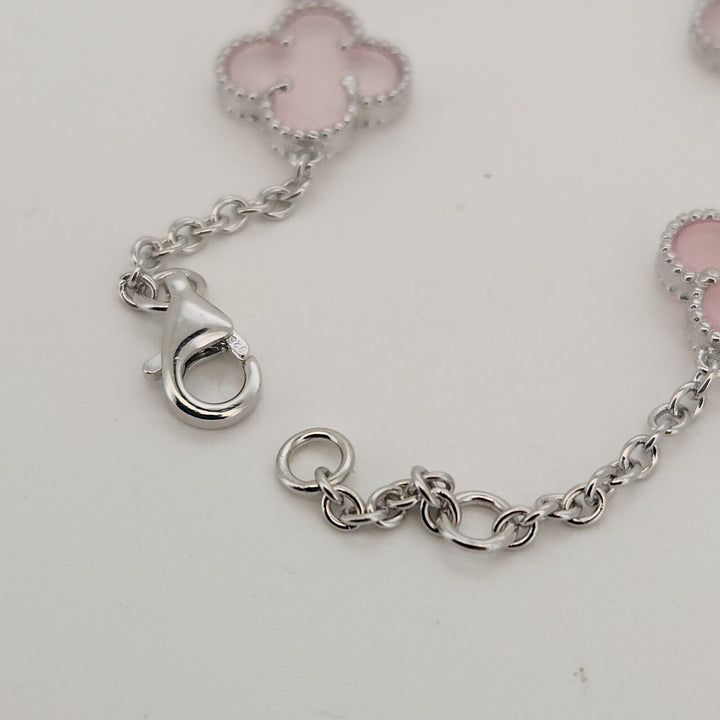 925 Sterling Silver Pink Flowers Bracelet 7.5"