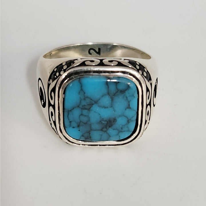 Vintage 925 sterling silver turquoise style men's ring