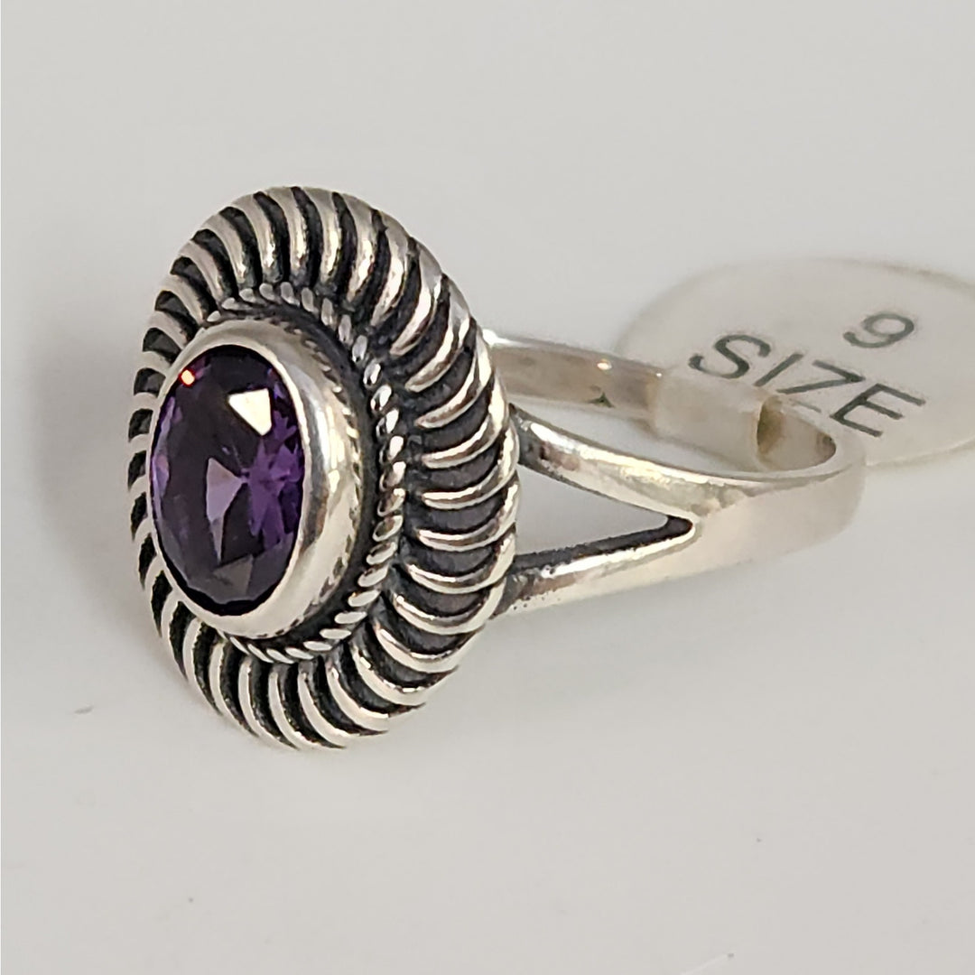 925 Sterling Silver Amethyst Oval -cut Vintage Style Ring
