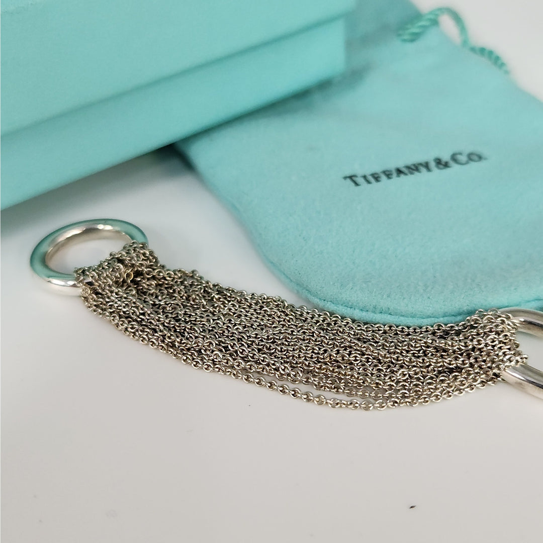 Tiffany & Co. Sterling Silver Multi-chain Heart Bracelet With Box & Pouch