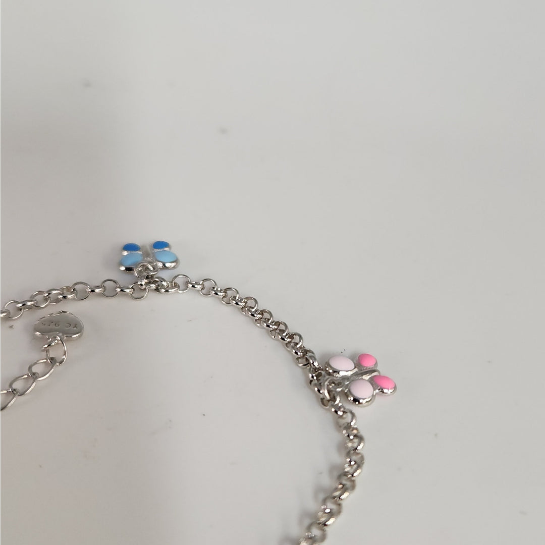 925 Sterling Silver Multi - Color butterfly charm Adjustable Bracelet 8"