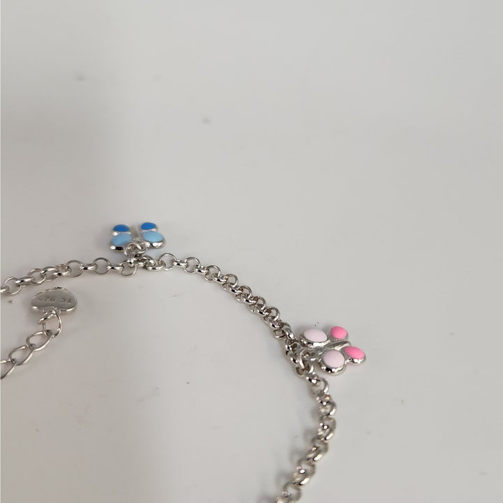 925 Sterling Silver Multi - Color butterfly charm Adjustable Bracelet 8"