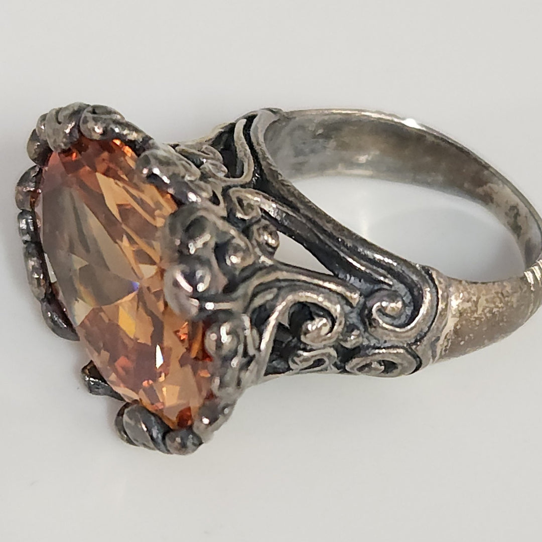 Antique Style Sterling Silver Ring Featuring A Brilliant Natural Golden Citrine