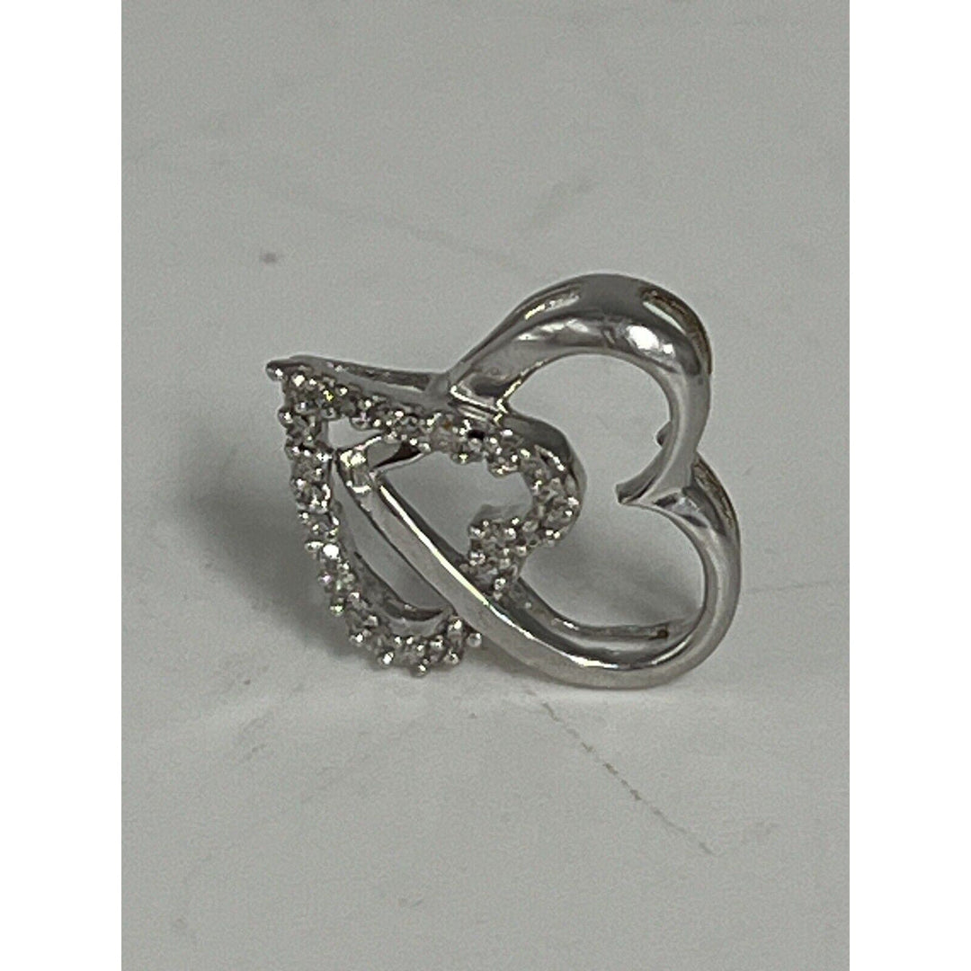 Beautiful 10k White Gold Diamond Open Heart Pendant