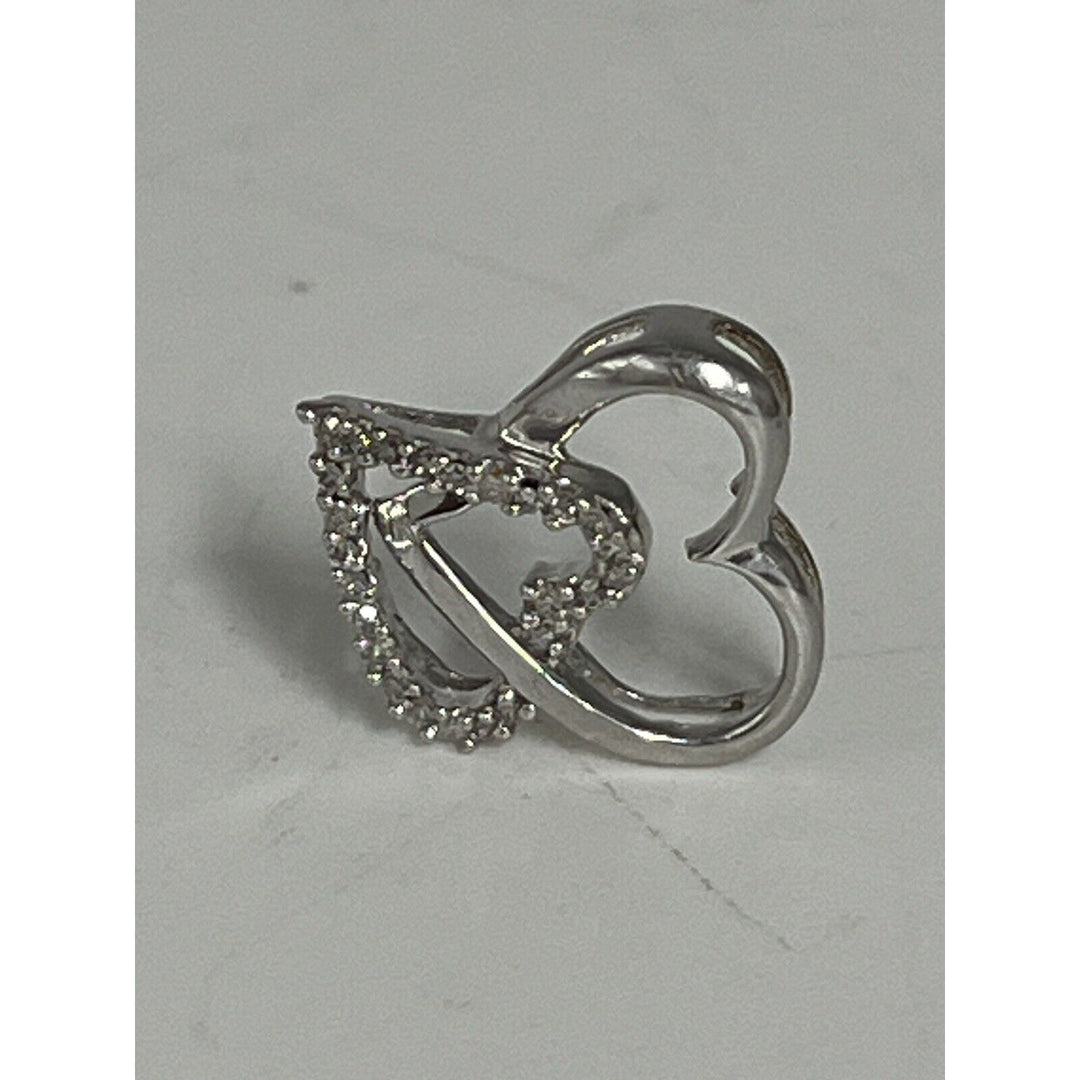 Beautiful 10k White Gold Diamond Open Heart Pendant