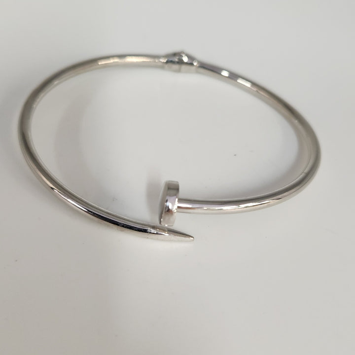 Fashion 925 Sterling Silver Nail Style Bangle Bracelet Modern Design