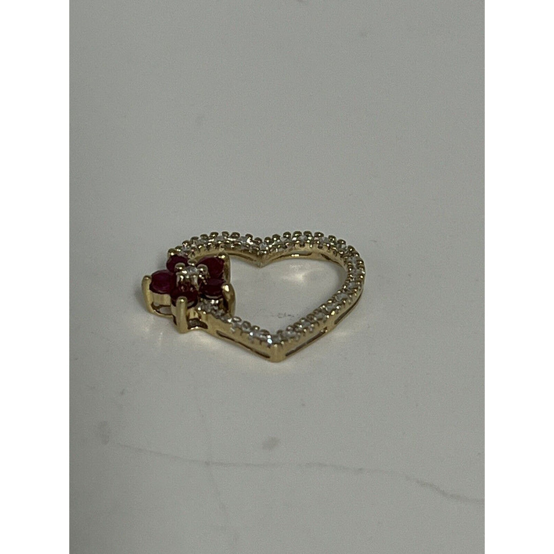 Gorgeous 10k Yellow Gold Ruby And Diamond Pendant