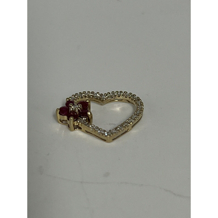 Gorgeous 10k Yellow Gold Ruby And Diamond Pendant