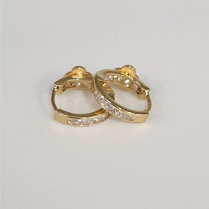 14k Yellow Gold Onyx Clover Hoop Earrings With Zirconia Accents