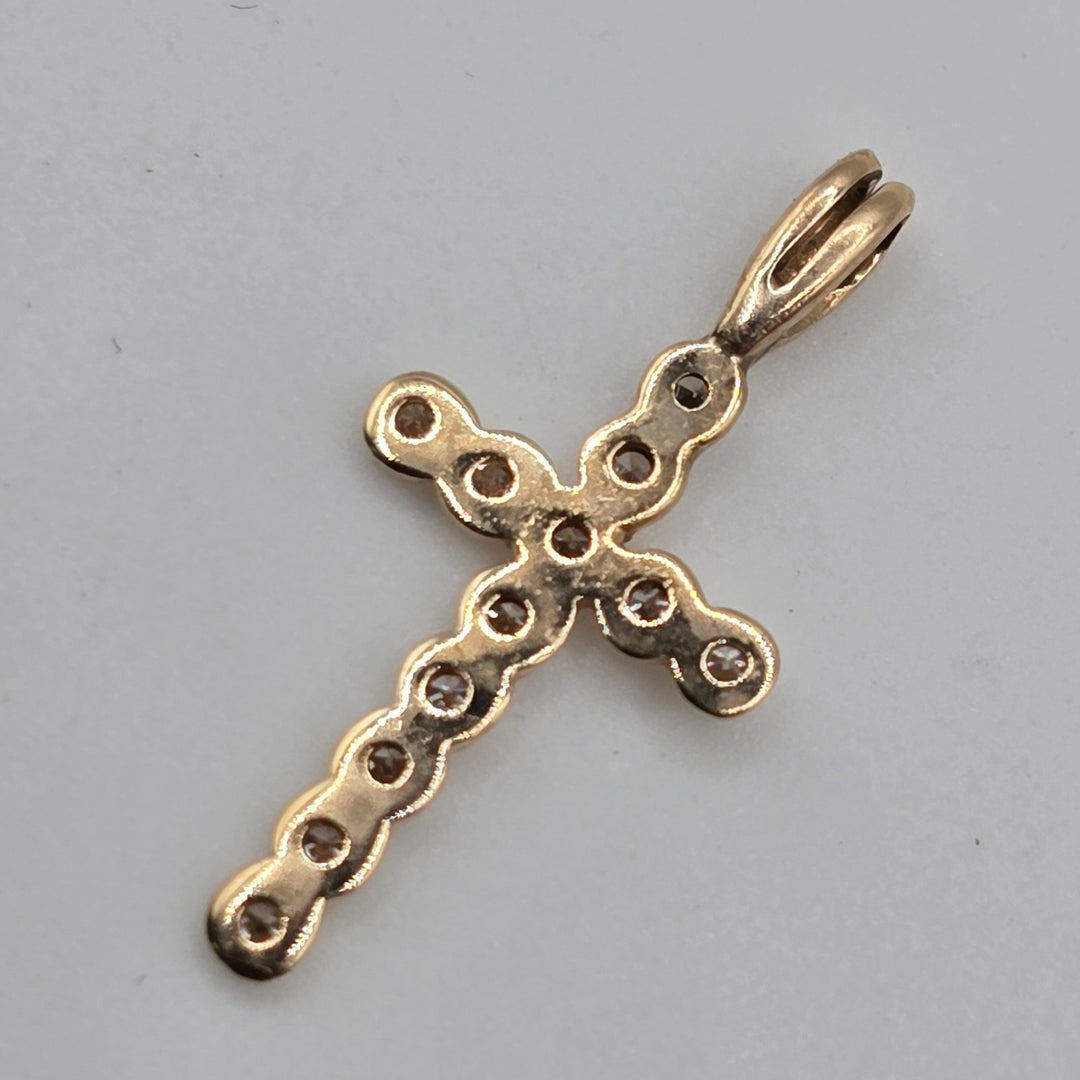 14K Yellow Gold Diamond Cross Pendant 0.5g