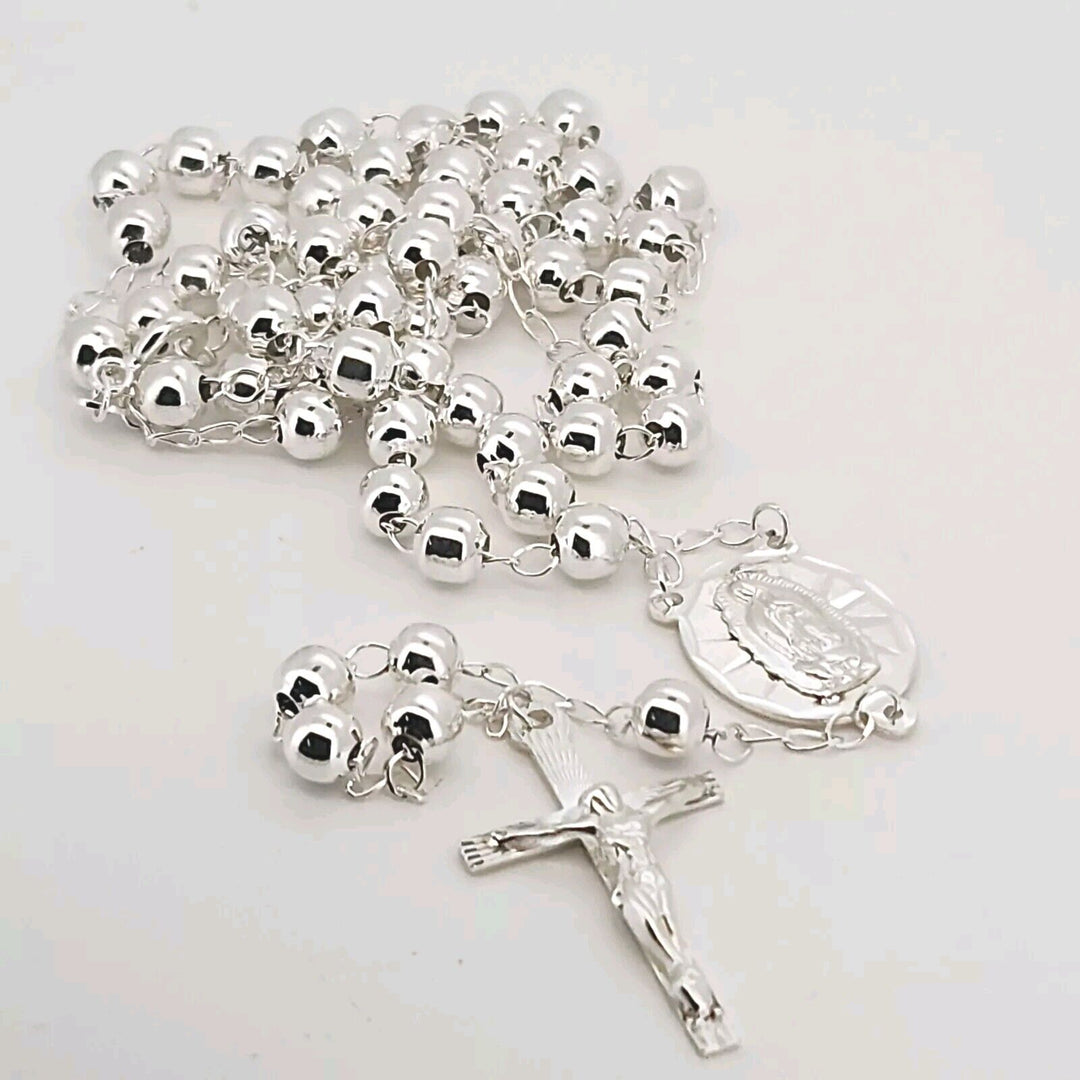 925 Sterling Silver Rosary 5MM Necklace 24"B