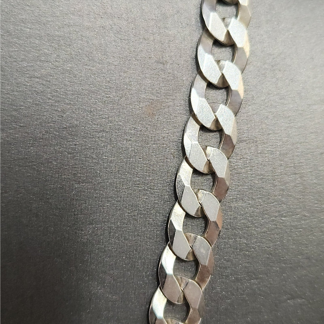 925 Sterling Silver Diamond Cut Curb Link Chain neckylace 22" 8mm 28 g Italy