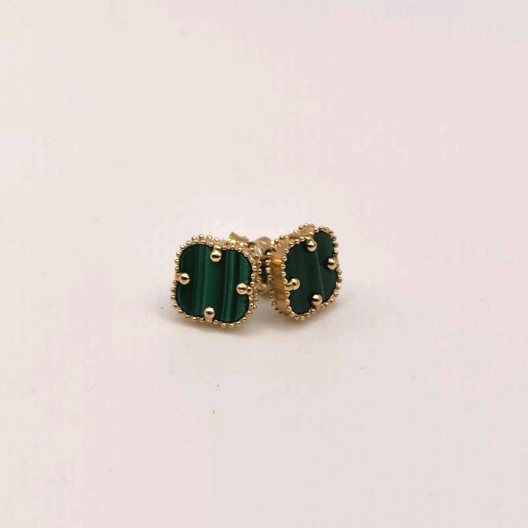 14k Yellow Gold Green Flowers Earrings