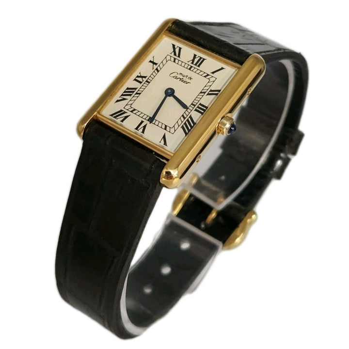 Cartier Quartz Tank Yellow Dial Buckle Leather Band (681006/02905)