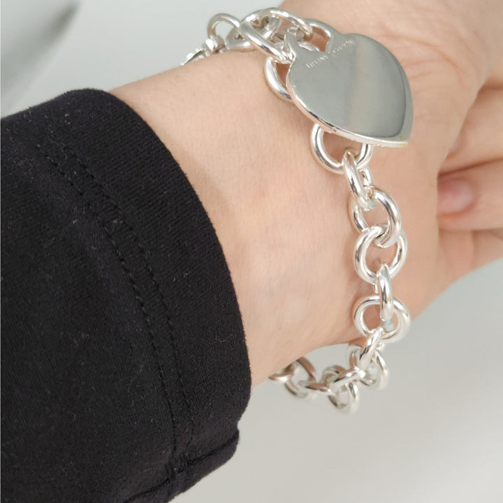 Tiffany & Co. Sterling Silver Heart Tag Chain Bracelet