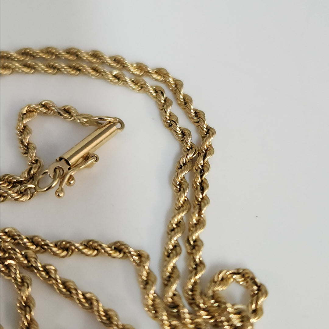 14k Yellow Gold Rope Chain Necklace 20-in Classic Twist Link, Secure Barrel Clasp