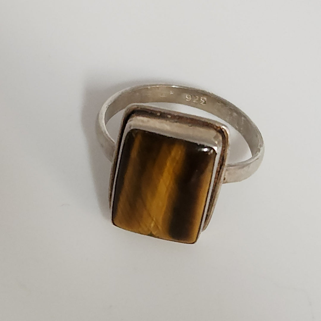 Handcrafted Sterling Silver Ring With Rectangular Tiger's Eye Cabochon