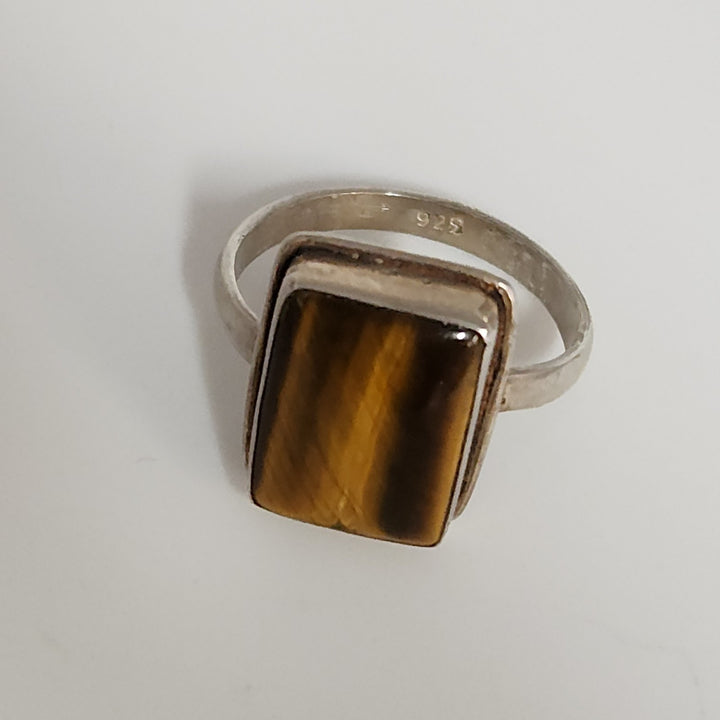Handcrafted Sterling Silver Ring With Rectangular Tiger's Eye Cabochon