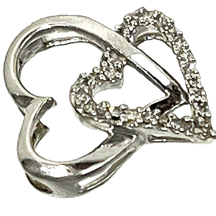 Beautiful 10k White Gold Diamond Open Heart Pendant
