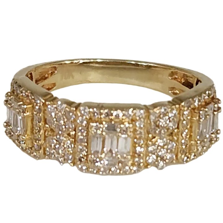 10k Yellow Gold Mult-Row Diamond Cluster Ring Baguette & Round Diamonds Size 10