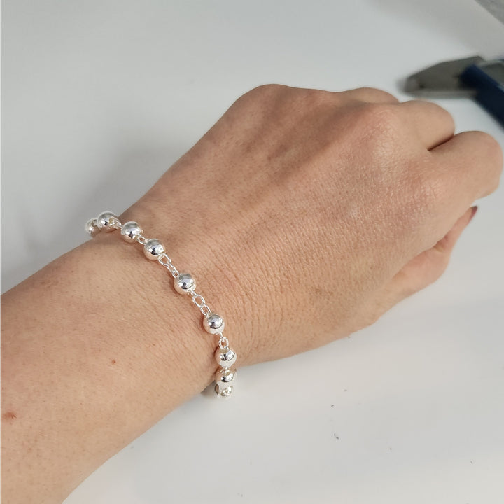 925 Sterling Silver Rosary Bead Cross Bracelet 7.5"