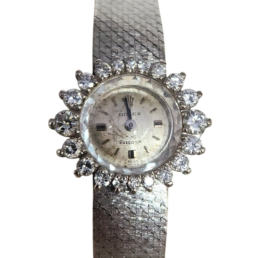 18k White Gold Rolex Precision Diamond Halo SS Aftermarket Bracelet Not Working