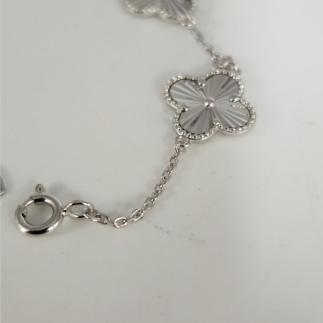 925 Sterling Silver Clover Flower Bracelet 7.5"