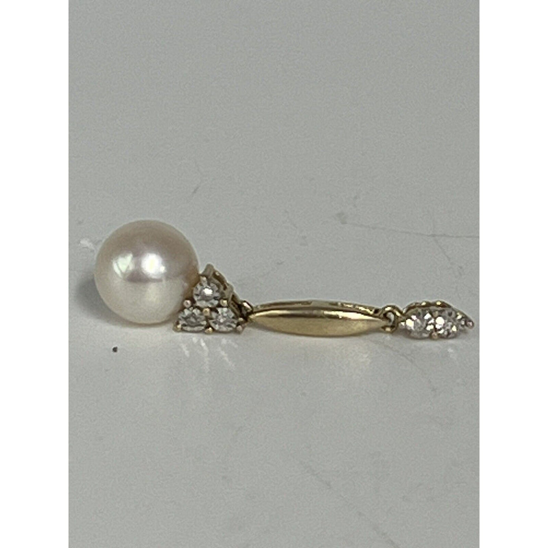 10k Yellow Gold Pendant Pearl Diamonds Stone