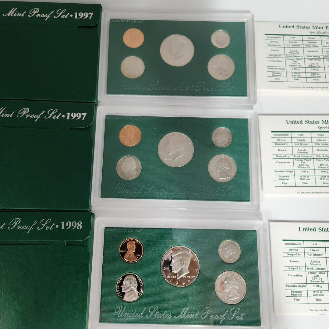 Set Of 1995,1996,1997 & 1998 U.S Mint Proof Set Lot With Boxes