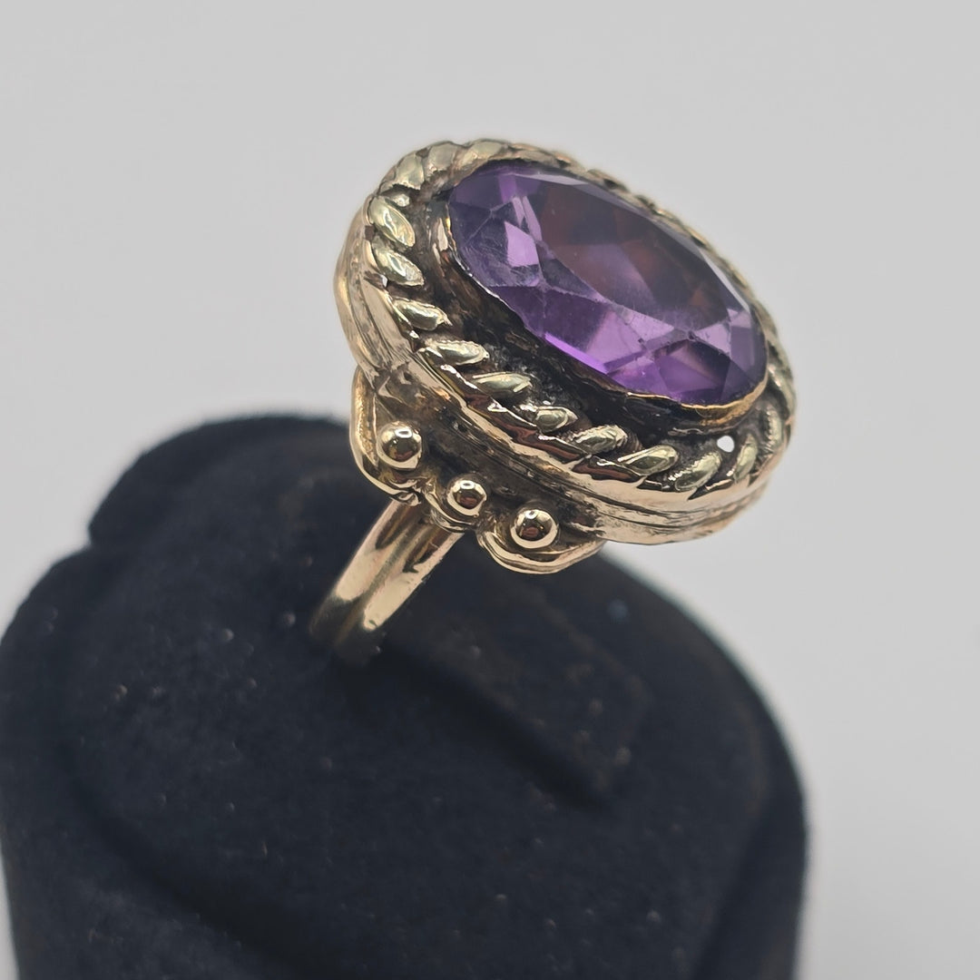 Vintage 14K Yellow Gold Amethyst Ring Handmade Style Size 6.25 6.1g