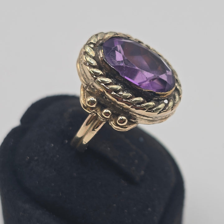 Vintage 14K Yellow Gold Amethyst Ring Handmade Style Size 6.25 6.1g