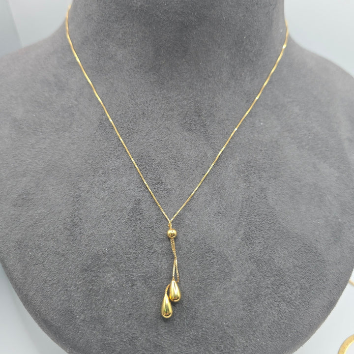 10K Yellow Gold Double Teardrop Lariat Y-Drop Necklace – 1.8g