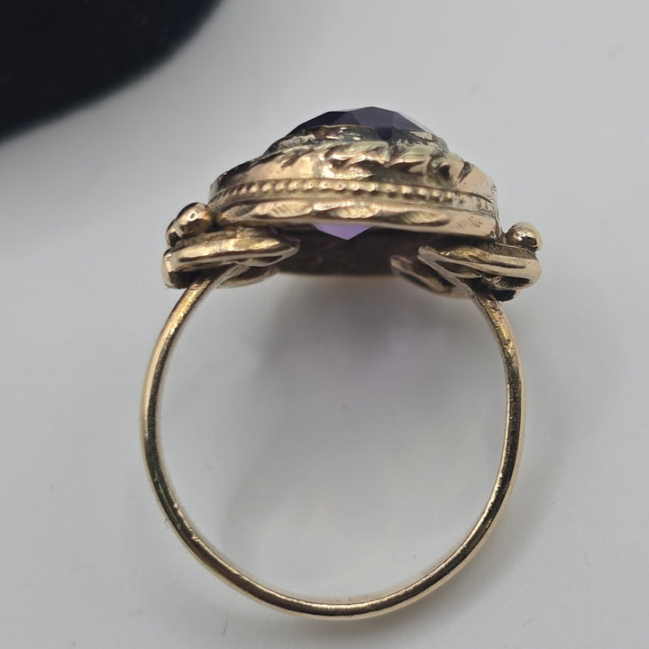 Vintage 14K Yellow Gold Amethyst Ring Handmade Style Size 6.25 6.1g