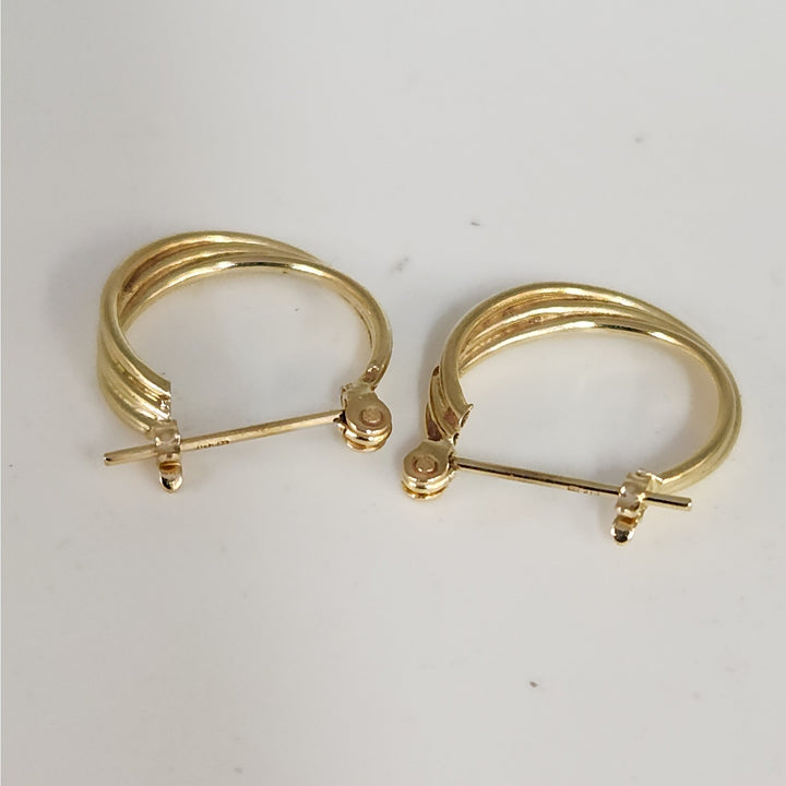 14k Yellow Gold Triple Band Hoop Earrings