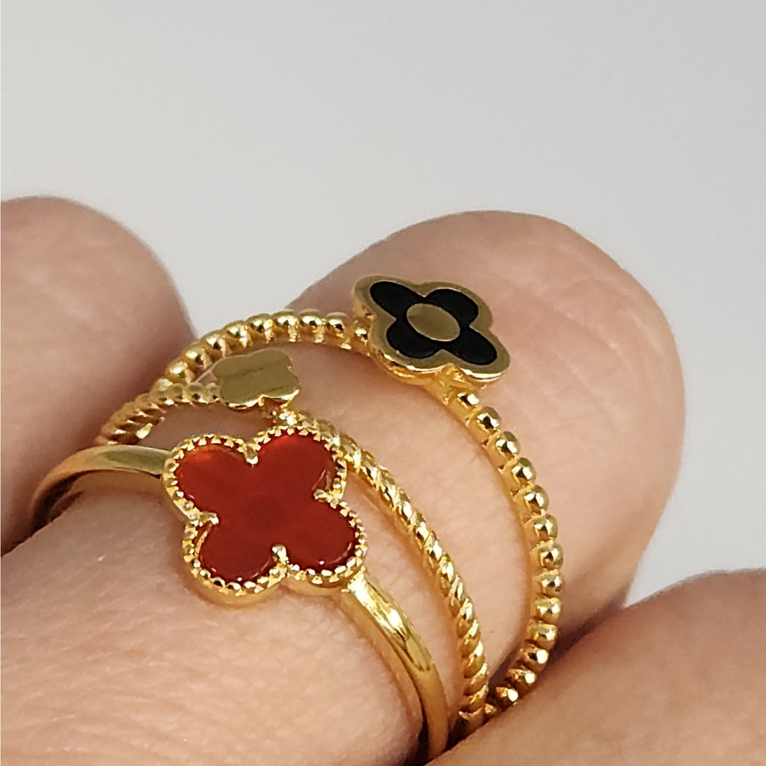 925 Sterling Silver Gold -Tone Clover Stackable Ring Set  size 9