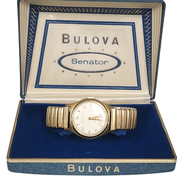 Vintage Bulova senator manual wind watch with small seconds and original box